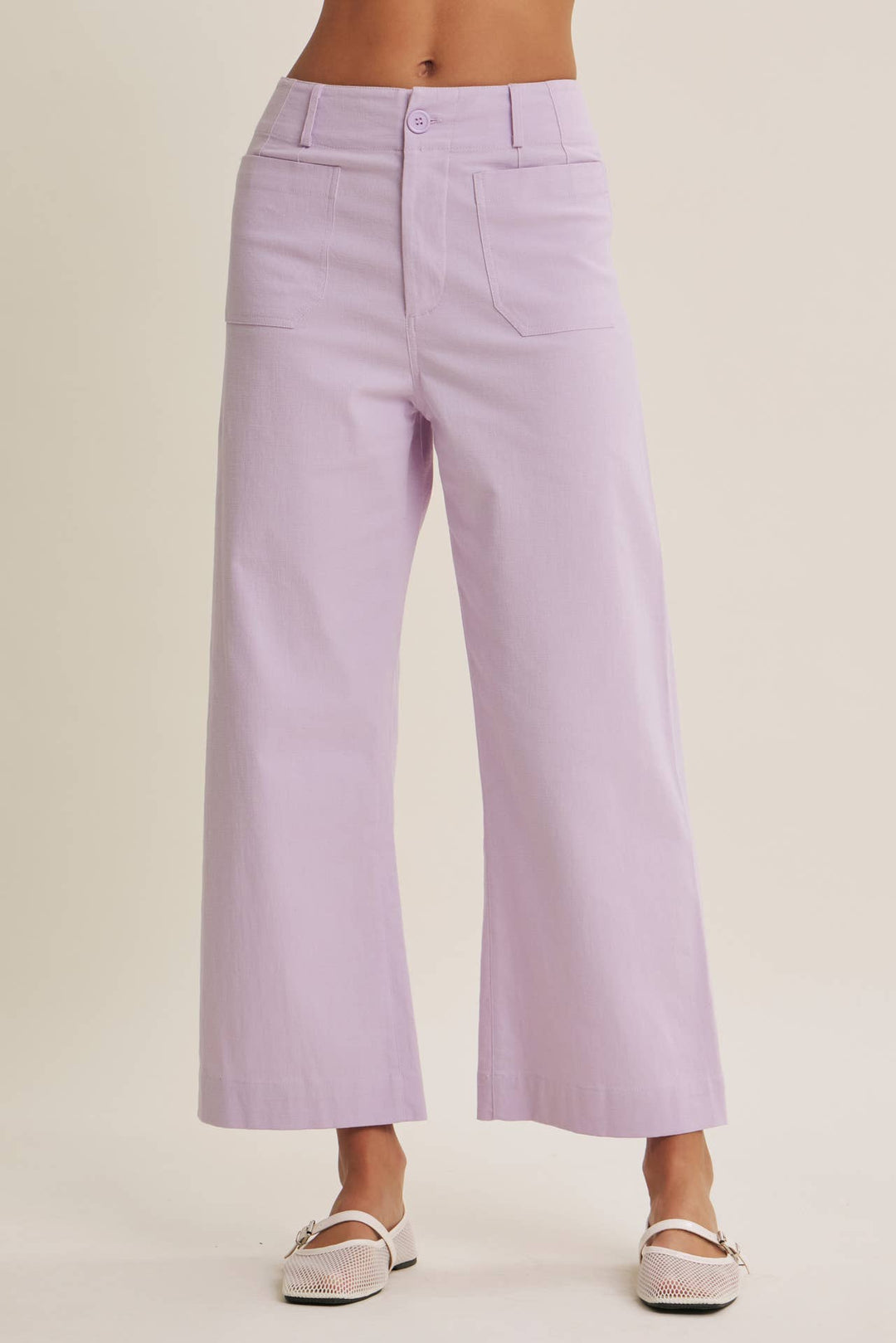 High Waisted Wide Leg Crop Pants | Linen Blend