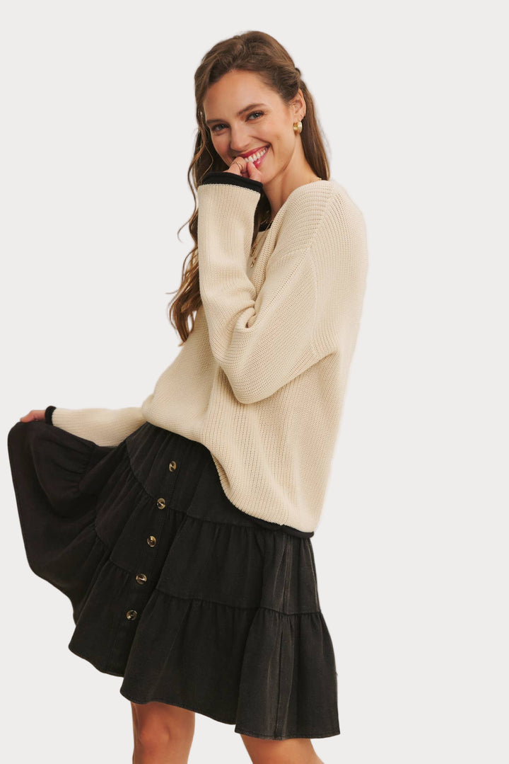 Contrast Trim Crewneck Sweater