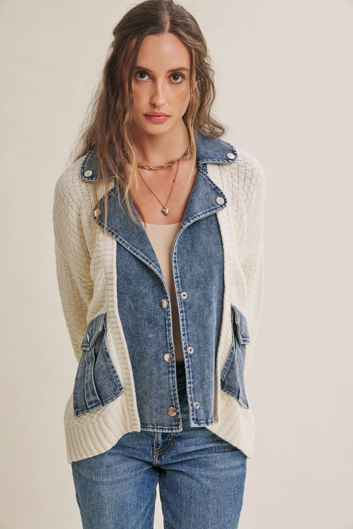 The Blake Mixed Media Denim Cardigan