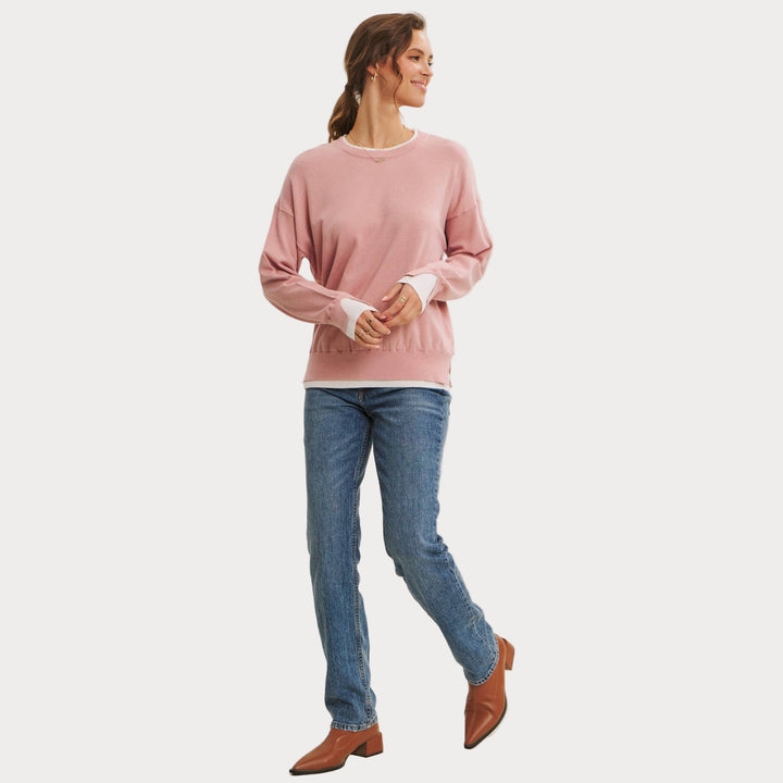 Lightweight Two-Tone Sweater | Soft Viscose Layered-Look Knit