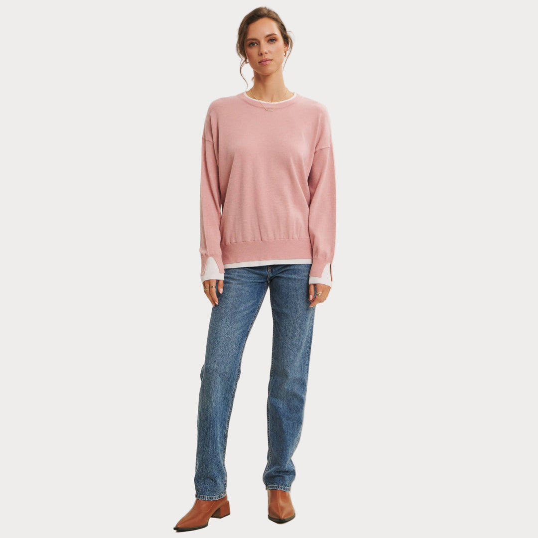 Lightweight Two-Tone Sweater | Soft Viscose Layered-Look Knit
