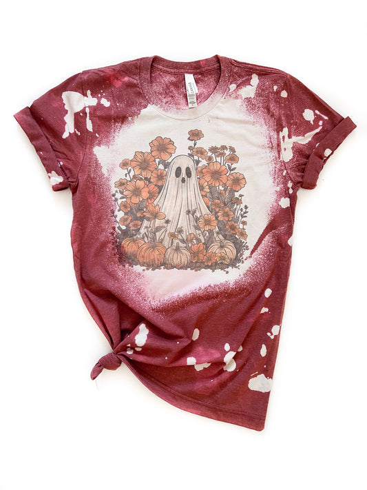 Floral Fall Ghost Halloween Bleached Tee