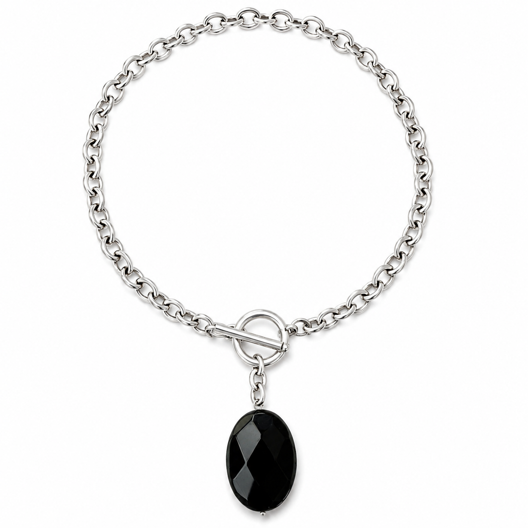 Black Onyx Toggle Choker & Huggie Earring Set