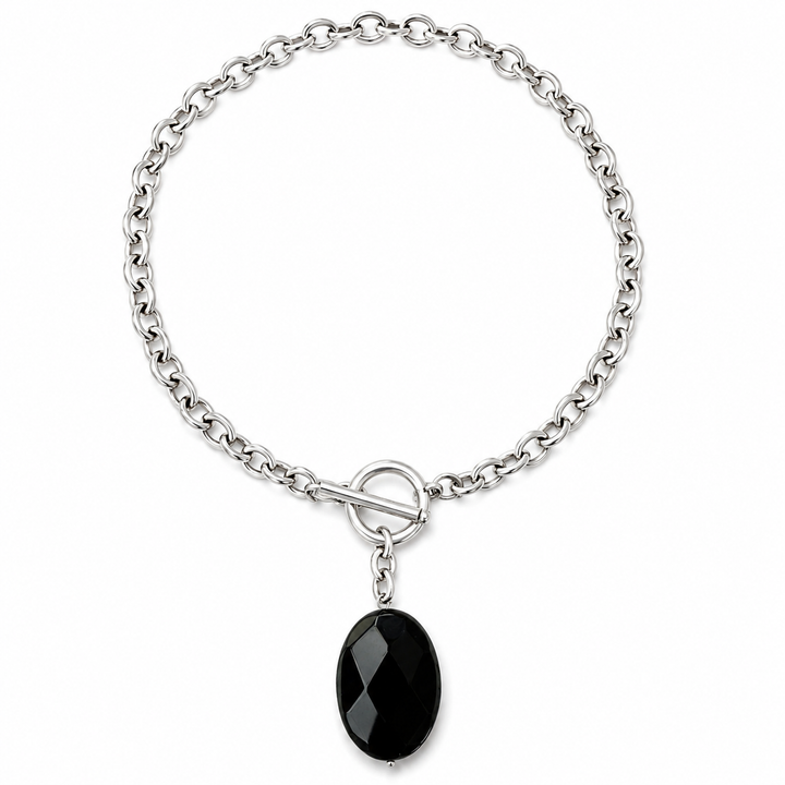 Black Onyx Toggle Choker & Huggie Earring Set