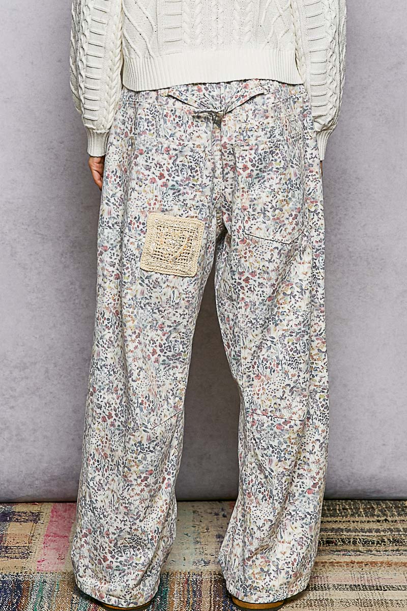 Floral Patchwork Twill Pants