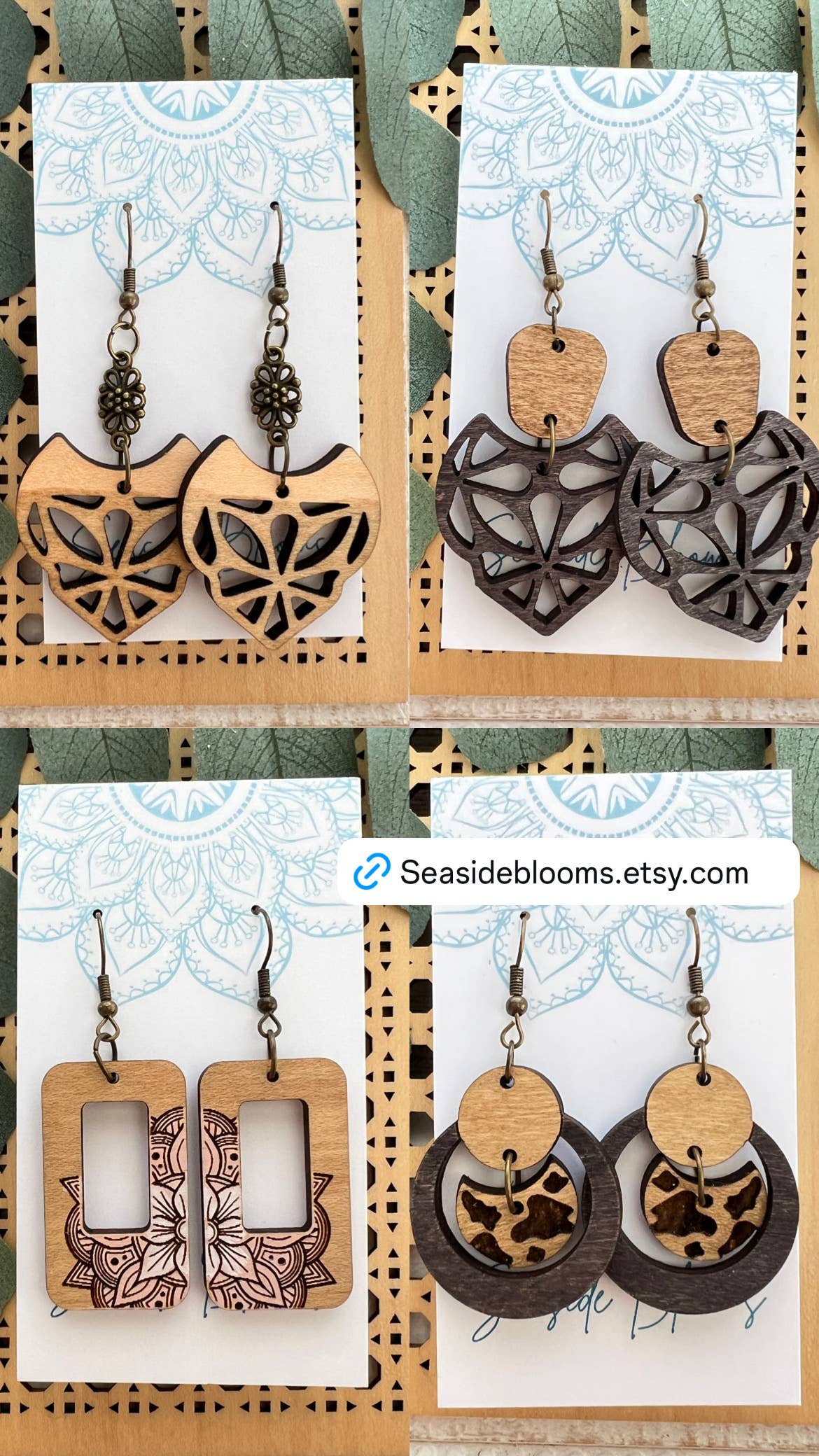 Wooden Earrings - Oval Scroll