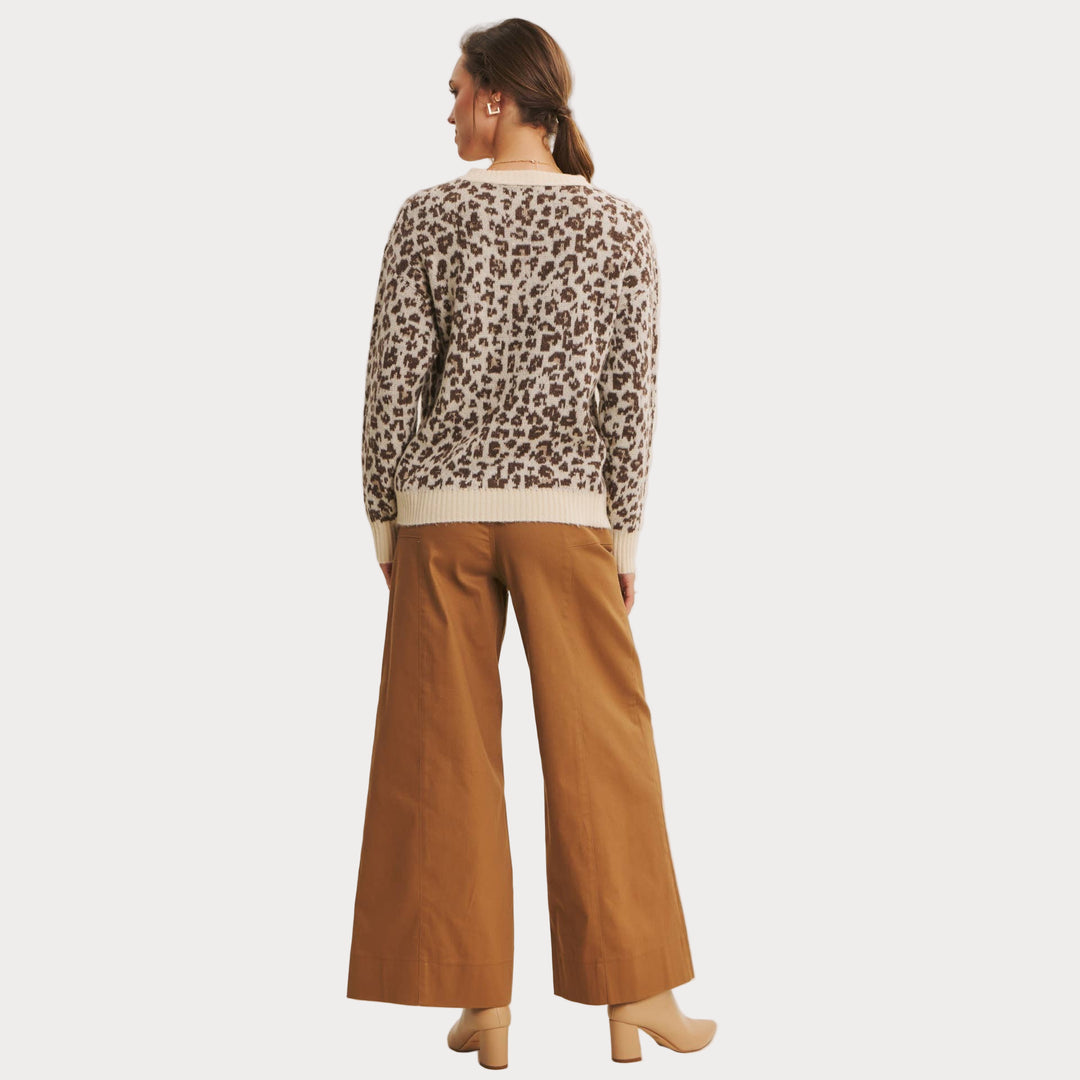 Leopard Print Crewneck Sweater | Cozy Animal Print Knit