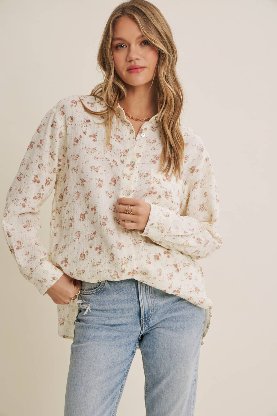 Floral Cotton Gauze Button-Up – Effortless Everyday Style