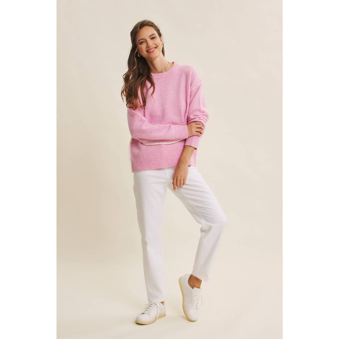 Contrast Seam Soft Knit Sweater | Relaxed Fit Pullover