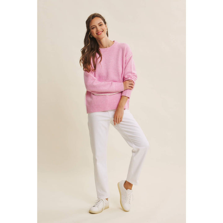 Contrast Seam Soft Knit Sweater | Relaxed Fit Pullover