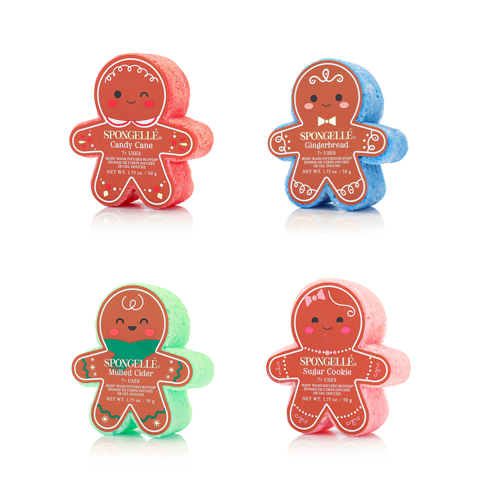 • “Holiday gingerbread-shaped Spongellé body wash buffer assortment”