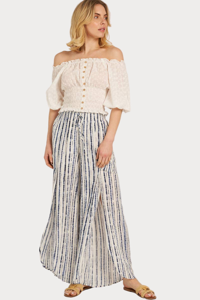 Front Slit Striped Pants