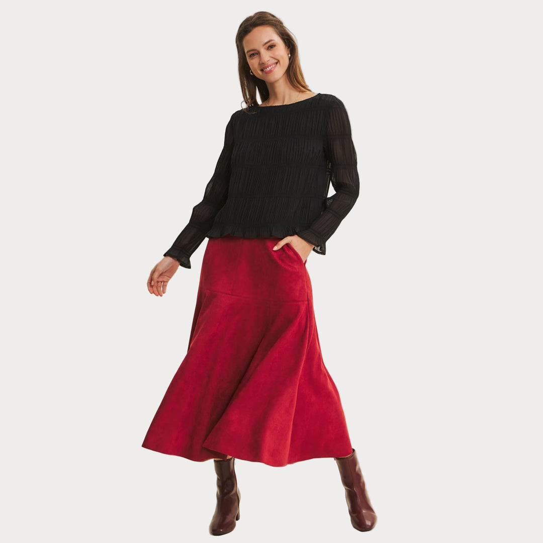 Vegan Suede A-Line Midi Skirt