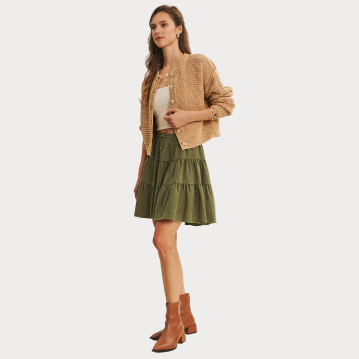 Cozy Cable Knit Cardigan | Tan Mineral-Washed Sweater