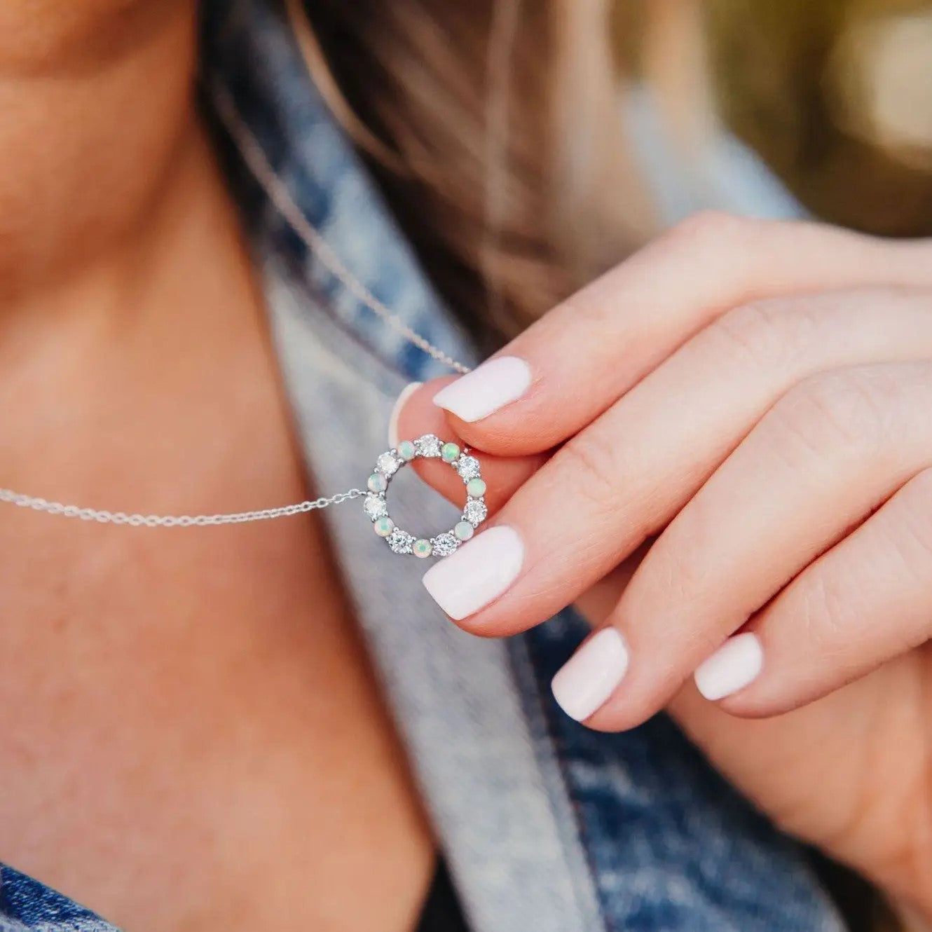 Infinity Necklace in White Opal