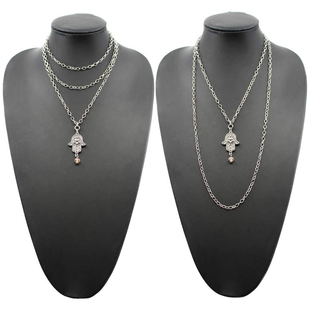 Peace Hamsa Crystal Rosary Necklace Layering Set