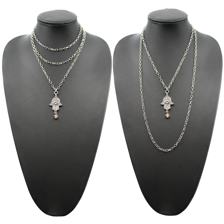 Peace Hamsa Crystal Rosary Necklace Layering Set
