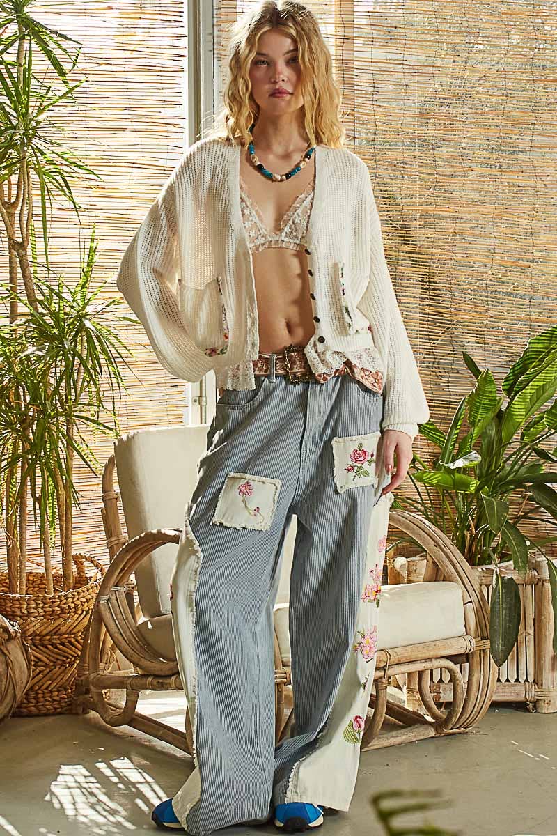 V-neck lace ruffle solid thin sweater cardigan
