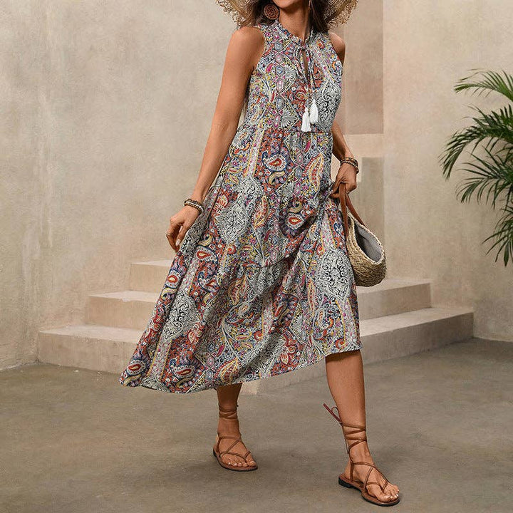 Boho Paisley Tassel Maxi Dress