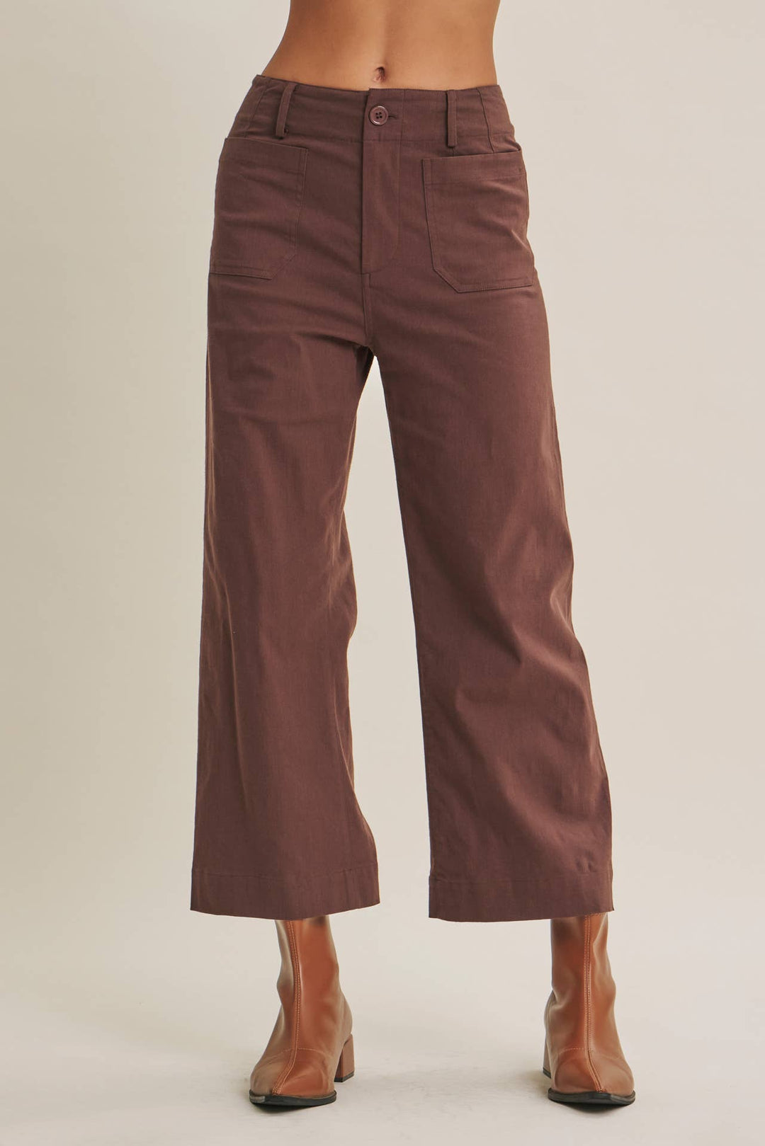 High Waisted Wide Leg Crop Pants | Linen Blend