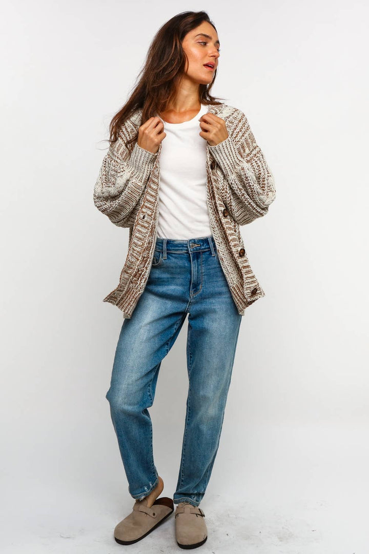 Two-Tone Cable Chunky Cardigan | Plus