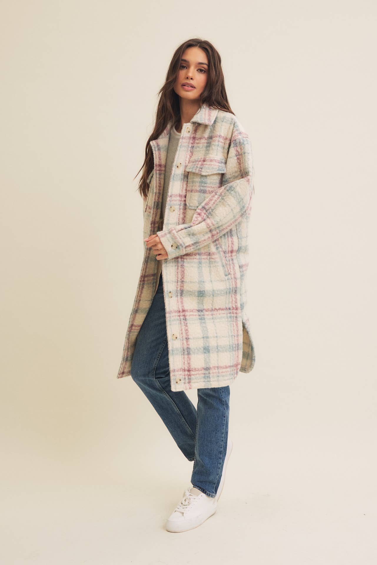 WESTERN PLAID BOUCLE OVERSIZED SHACKET WITH POCKETS