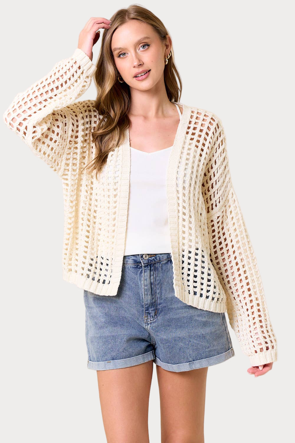 Crochet Fishnet Open Cardigan