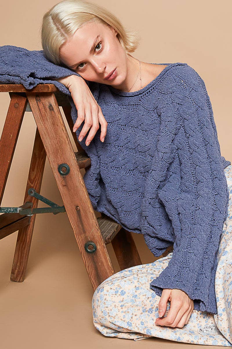 Round neck semi cropped knitted solid sweater