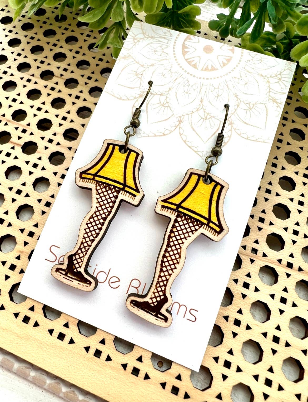 Wooden Earrings - Christmas Lamp