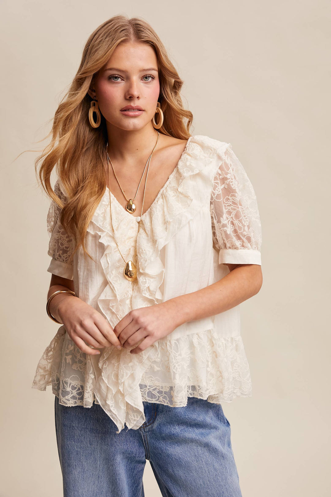 Romantic Lace Ruffle Peplum Blouse