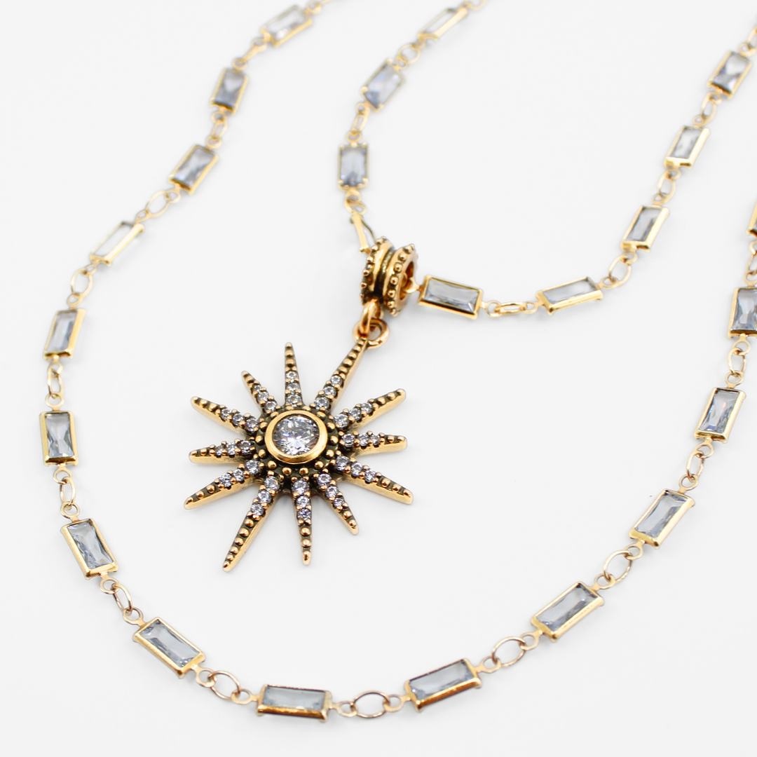 Breathe Crystal Starburst Station Chain Necklace