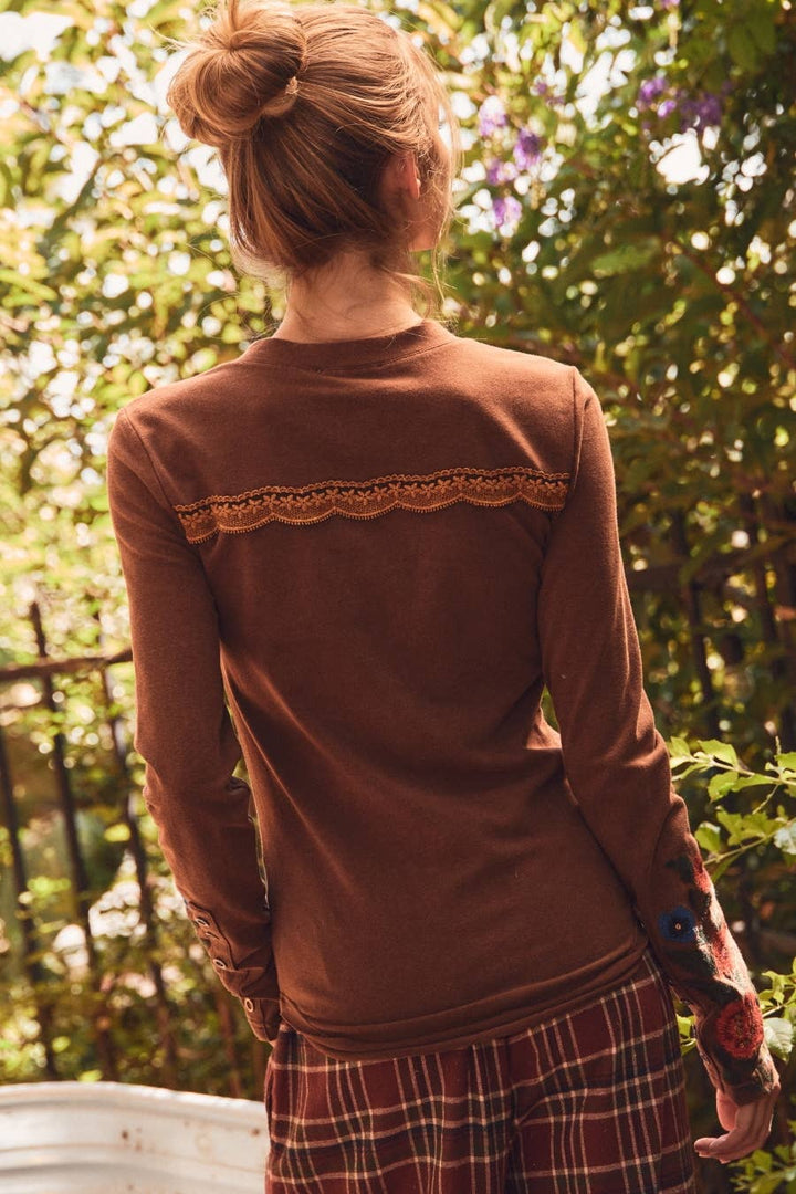 Wild Poppy Embroidered Henley Top
