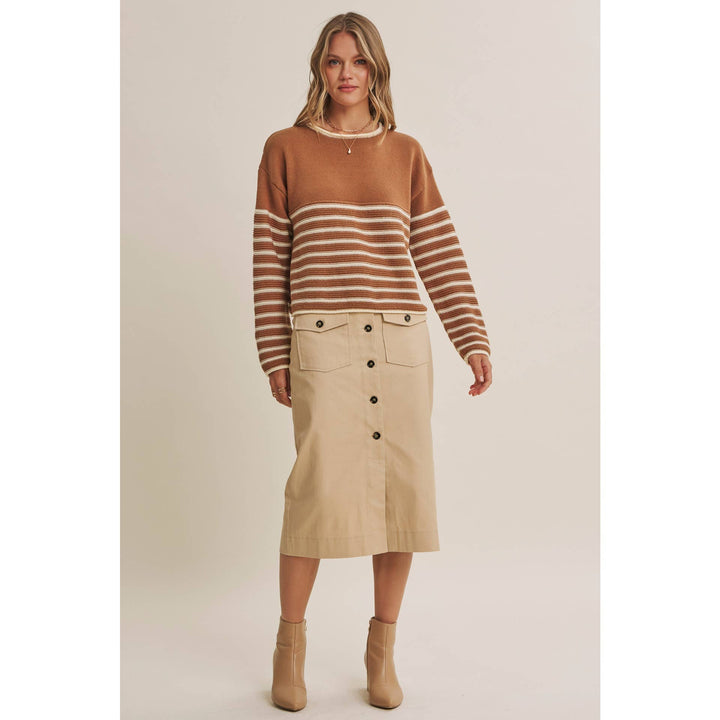 COZY CABIN CONTRAST STRIPE RELAXED SWEATER TOP