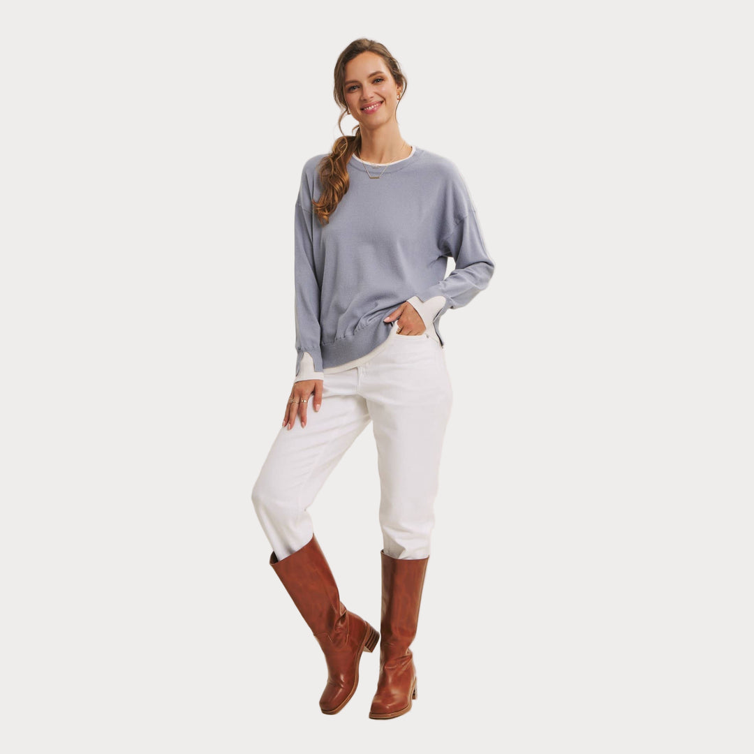 Lightweight Two-Tone Sweater | Soft Viscose Layered-Look Knit