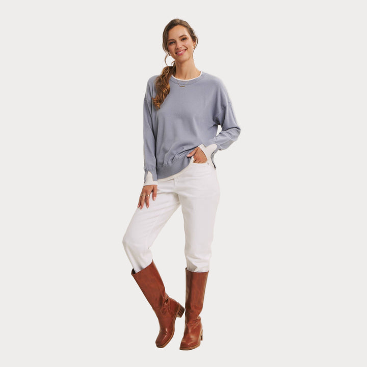 Lightweight Two-Tone Sweater | Soft Viscose Layered-Look Knit