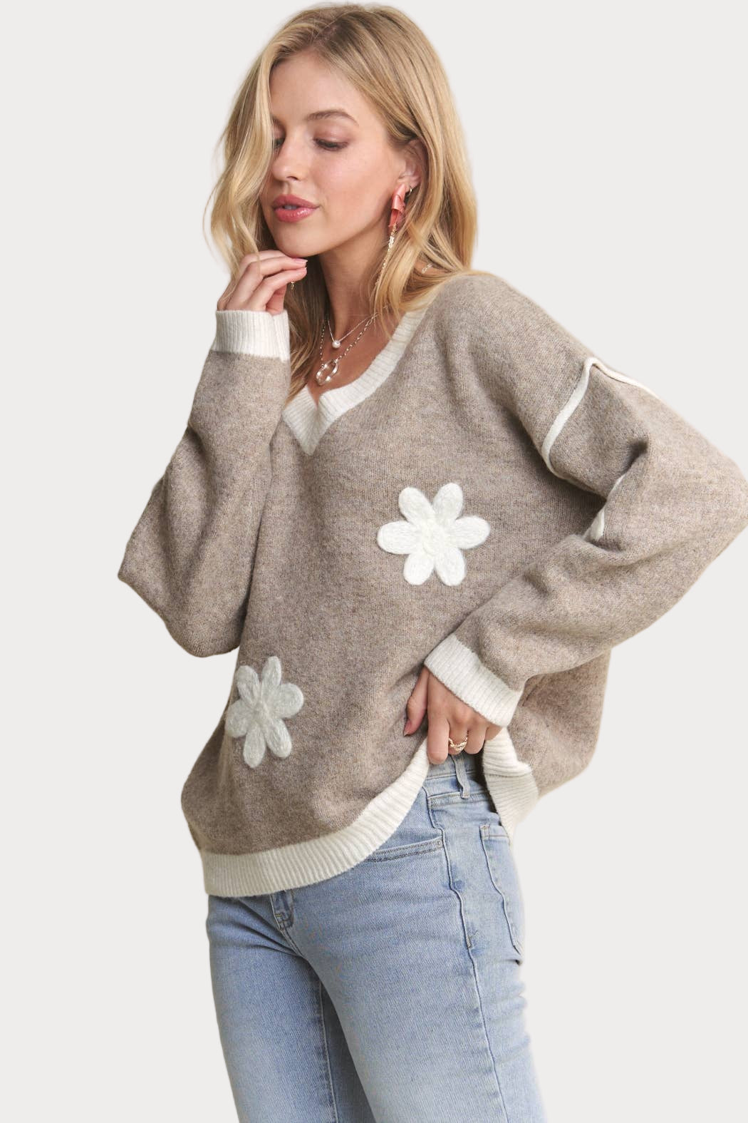 The Daisy Cozy Knit Sweater | Retro Floral Knit Pullover