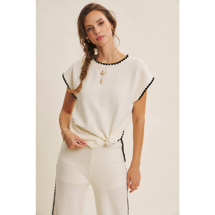 Playful Whipstitch Textured Sweater Top
