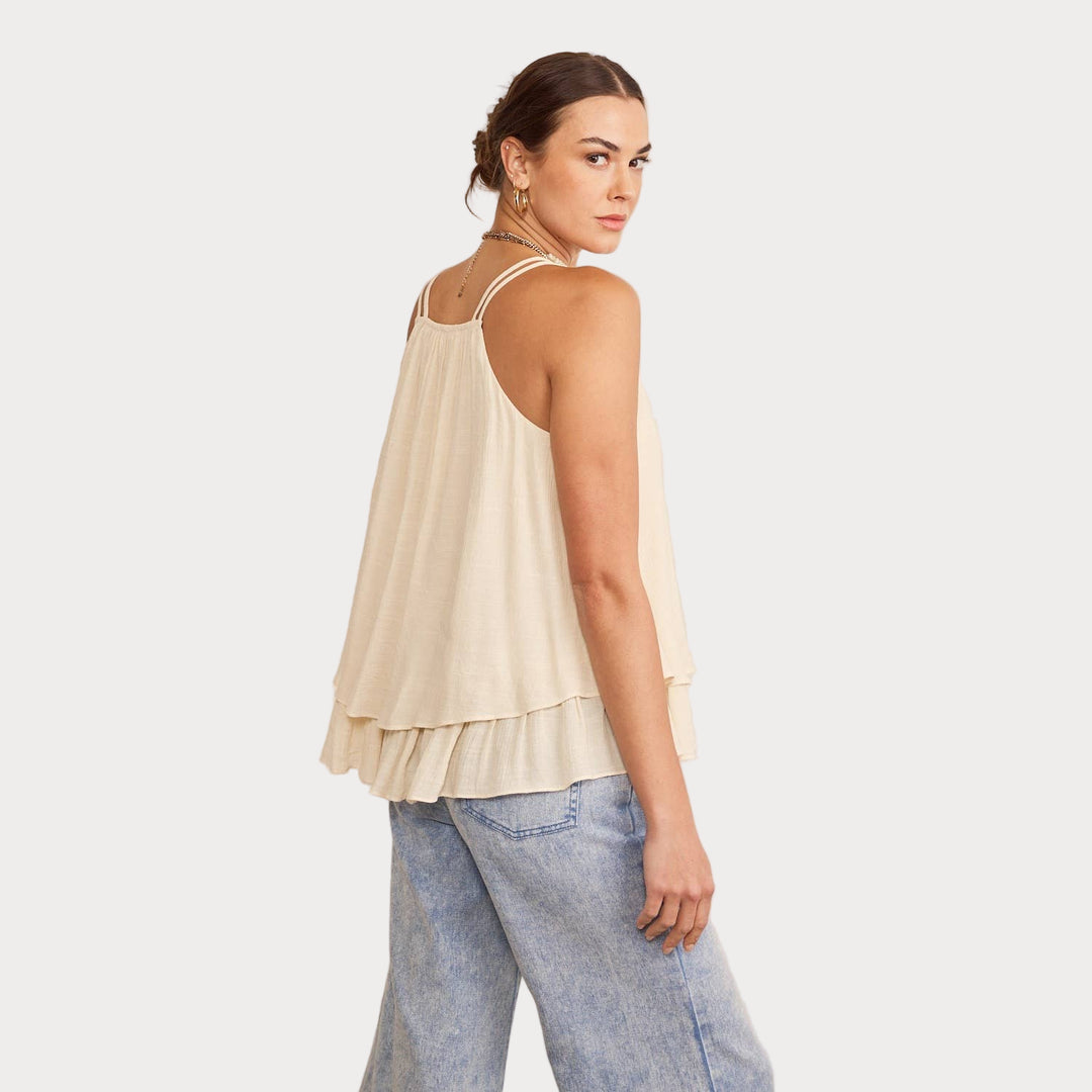 Double Strap Layered Cami | Cream V-Neck Tiered Tank Top