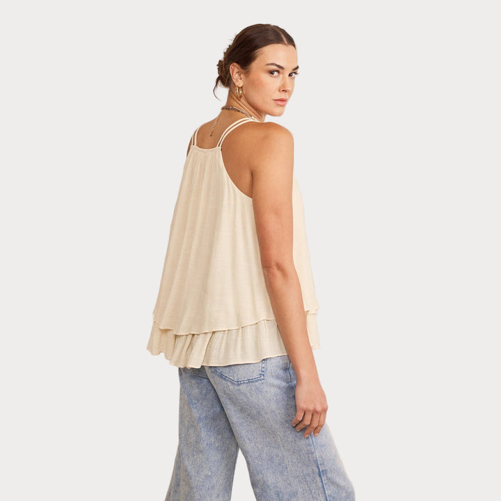 Double Strap Layered Cami | Cream V-Neck Tiered Tank Top