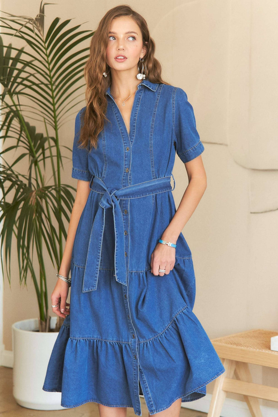 The Harper Belted Denim Midi Dress | Casual & Classic