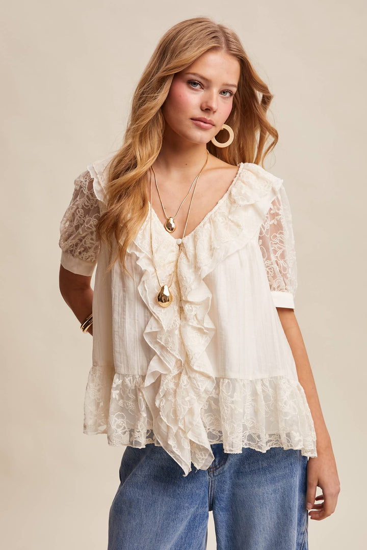 Romantic Lace Ruffle Peplum Blouse