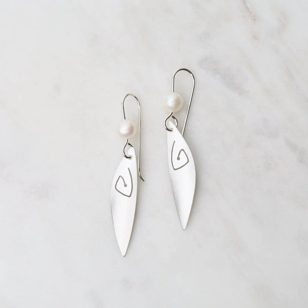 Matte Abstract Drop Earrings w/ Pearl