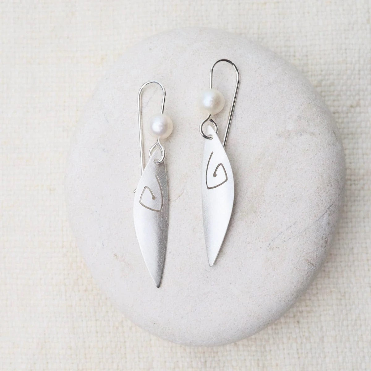 Matte Abstract Drop Earrings w/ Pearl