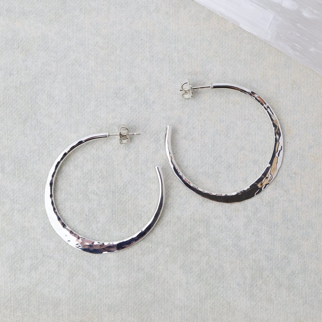 Silver Hammered Hoop Earrings
