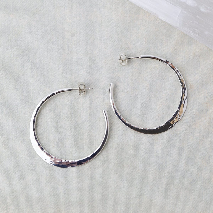 Silver Hammered Hoop Earrings