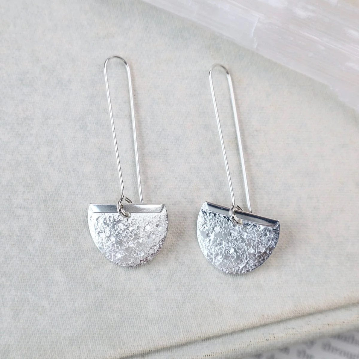 Long Textured Half Moon Drop Wire Earrings