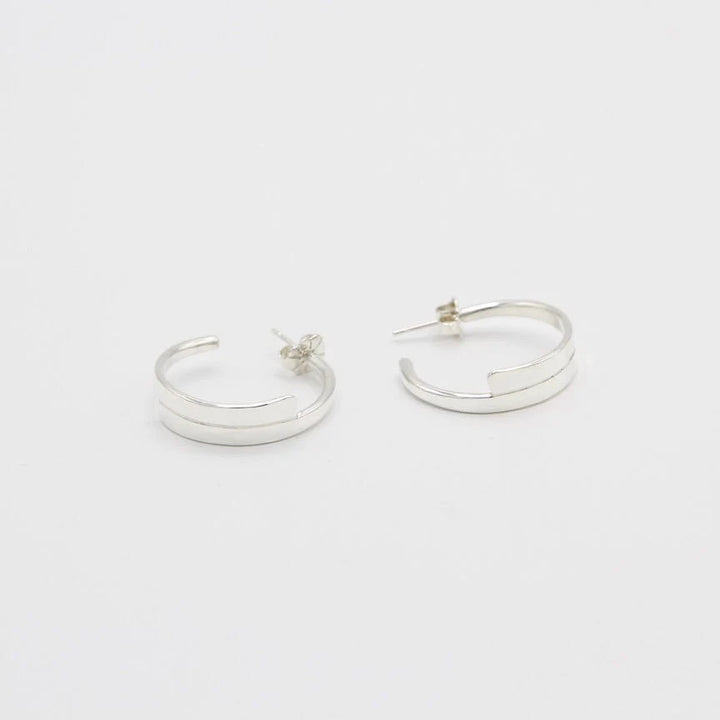 Hammered sterling silver double bar hoop earrings hand crafted