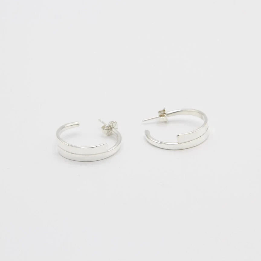 Hammered sterling silver double bar hoop earrings hand crafted