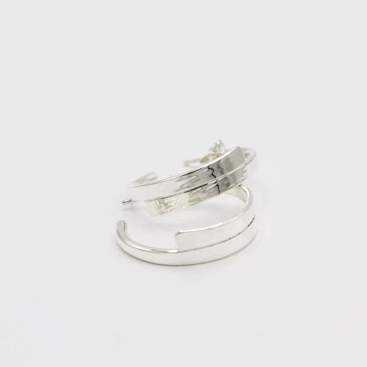 Hammered sterling silver double bar hoop earrings, post back,  hand crafted