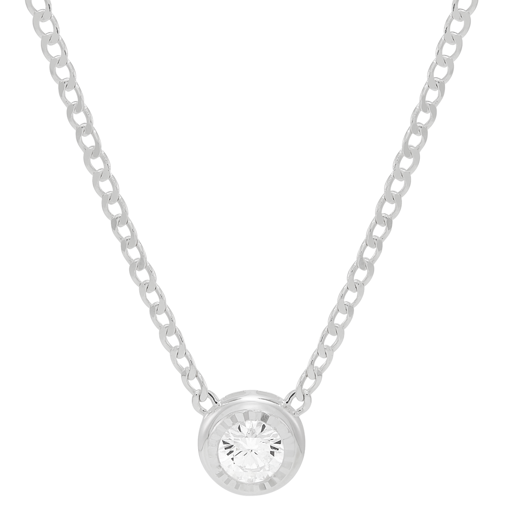 Sterling silver necklace with bezel-set cubic zirconia pendant